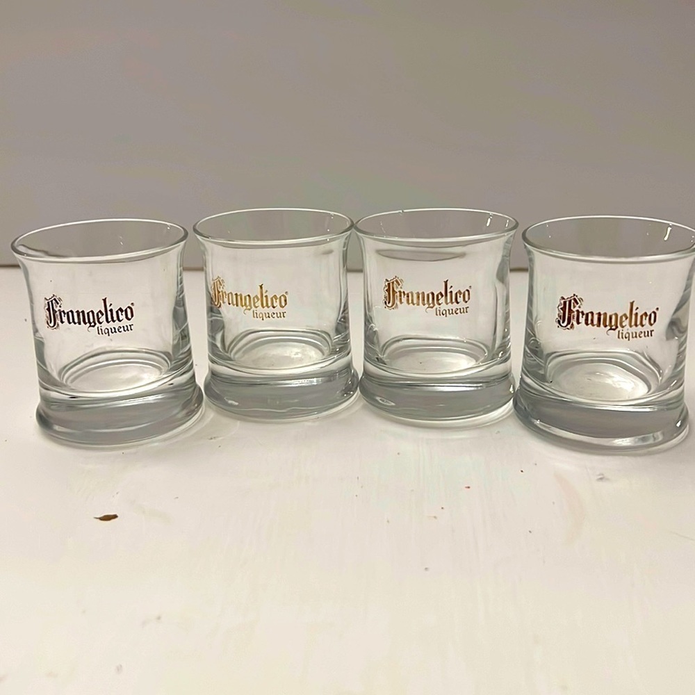 Set of four Frangelico liqueur shot glasses